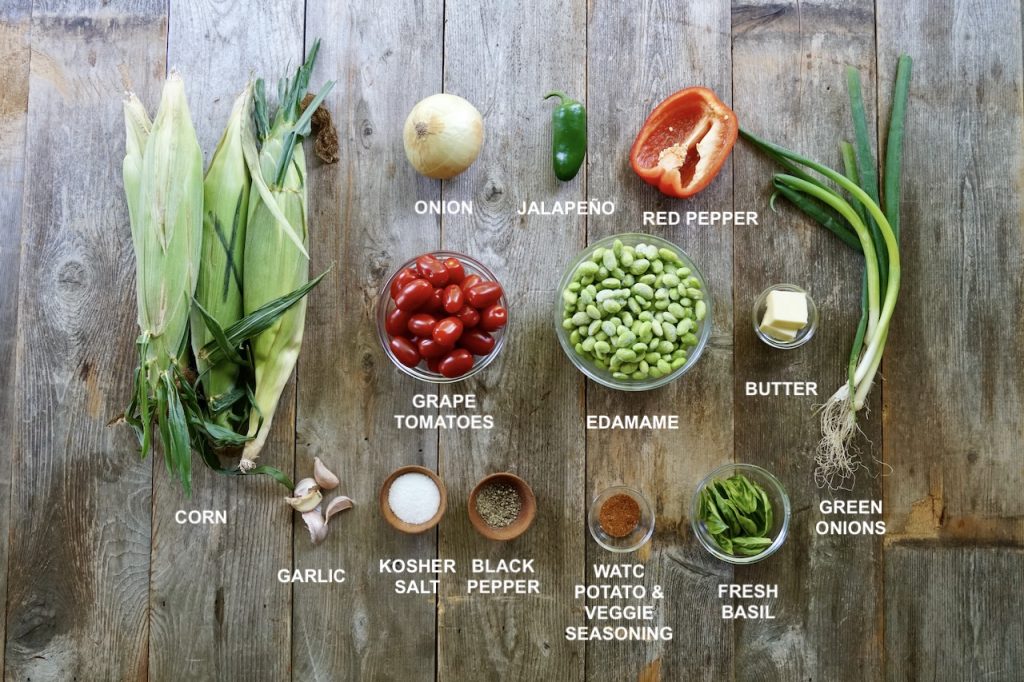 Ingredients for a summer succotash recipe.