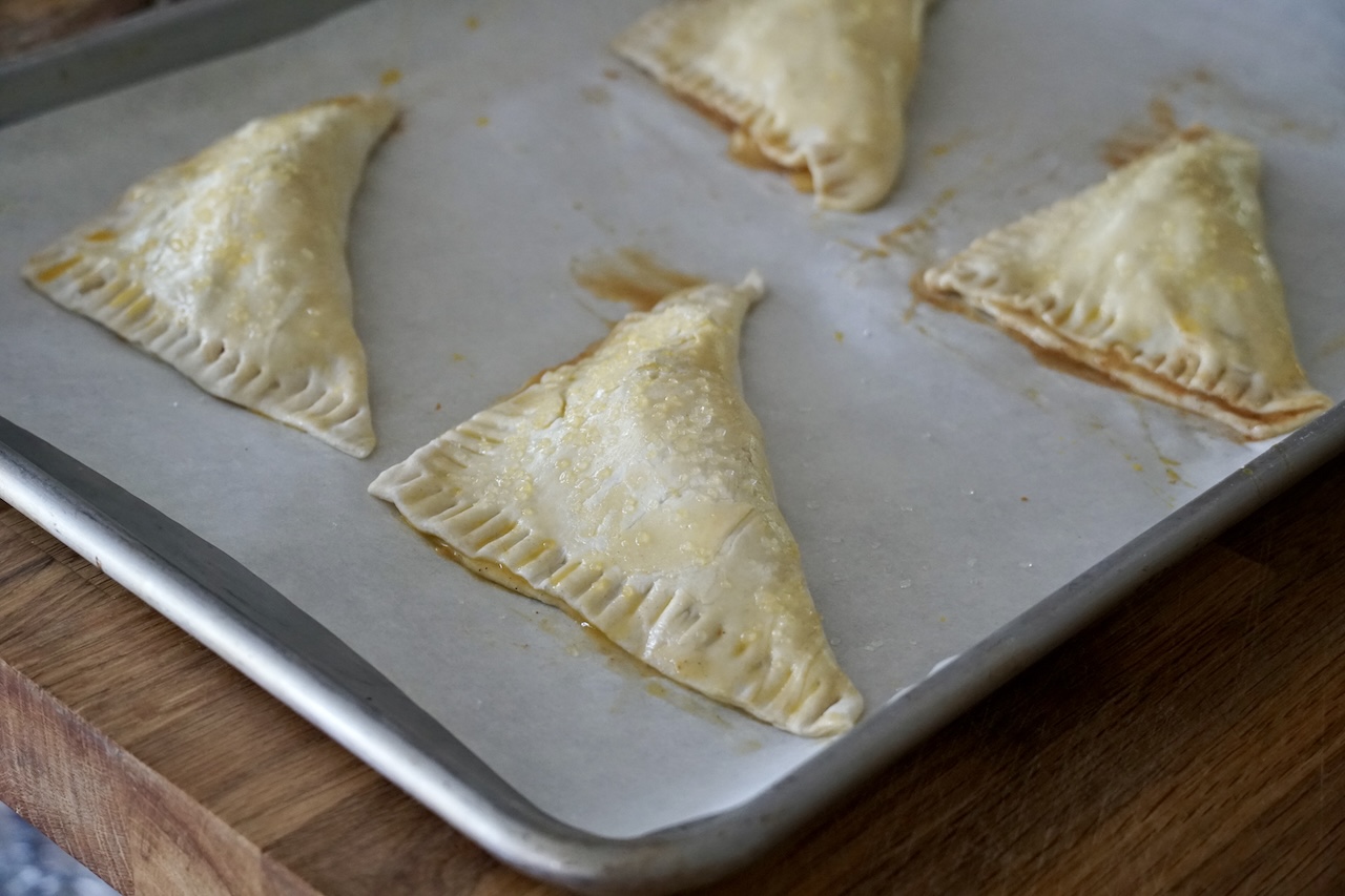 Peach turnovers folded envelope style.