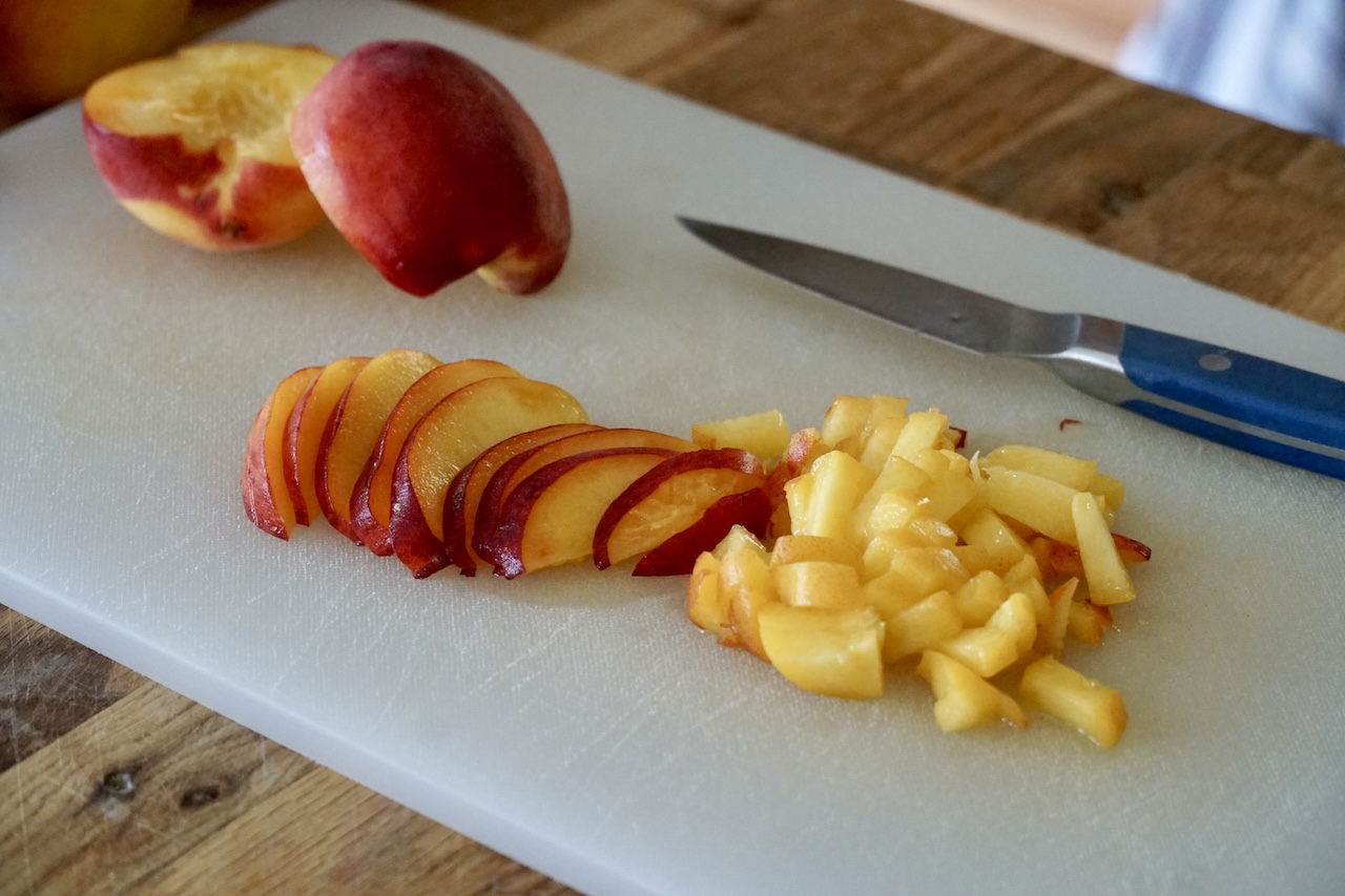 Freshly picked peaches sliced and diced.
