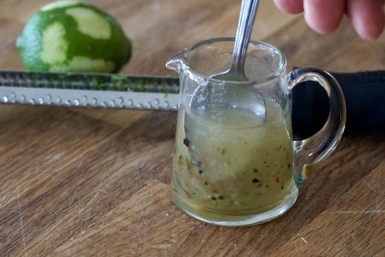 Tangy honey-lime vinaigrette.