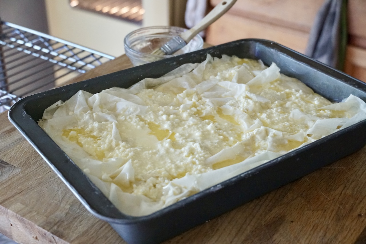 The Serbian cheese pie assembled and ready to be baked.