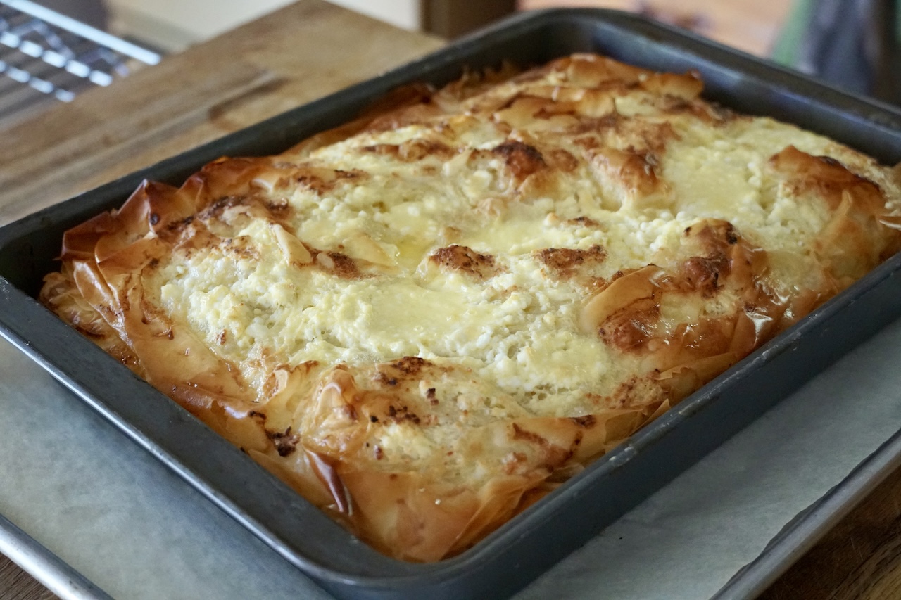 The Serbian cheese pie, gibanica, fresh from the oven.