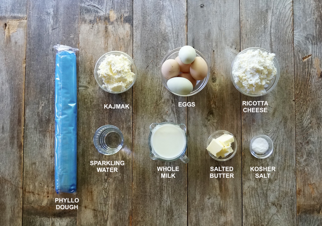 All of the ingredients needed to make gibanica, a Serbian cheese pie.