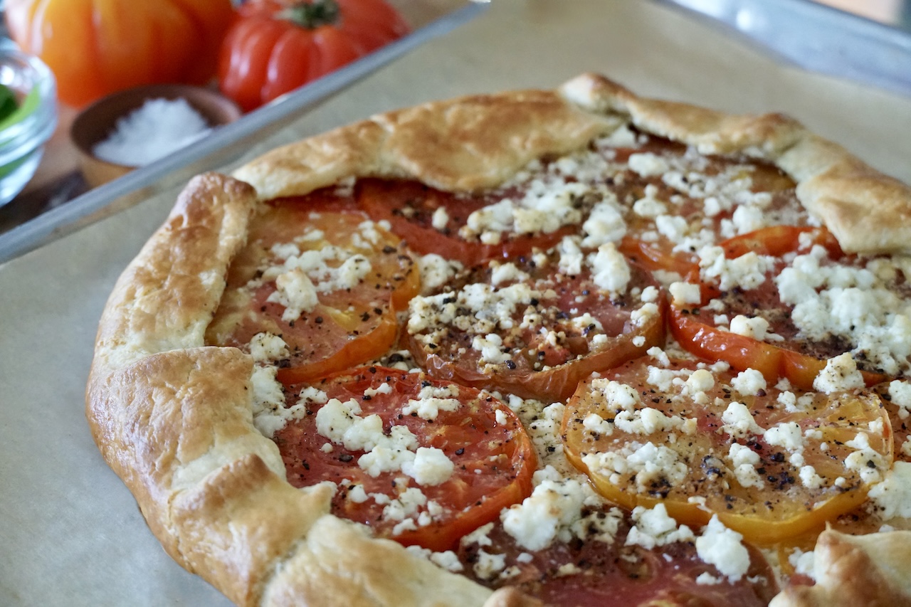 Tomato galette freshly baked from the oven.