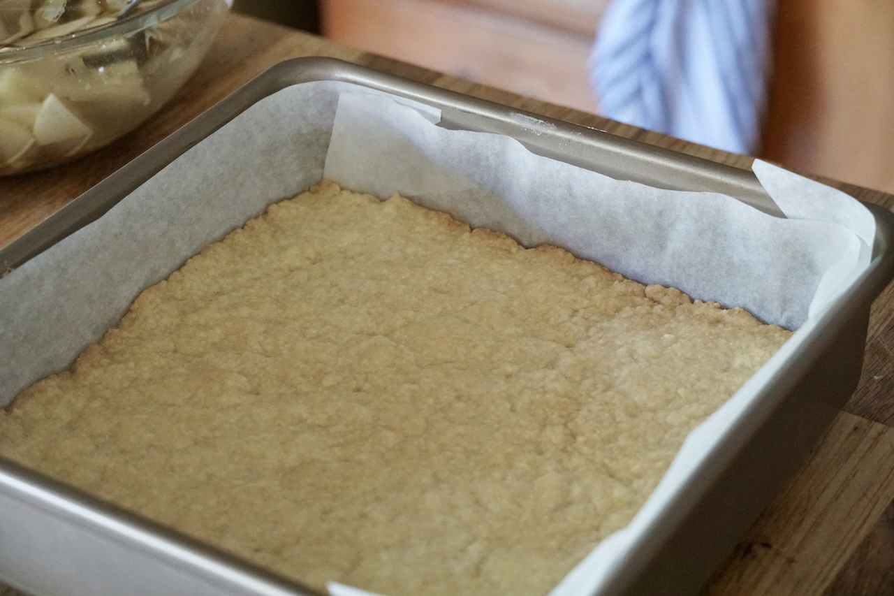 The blind baked shortbread base.