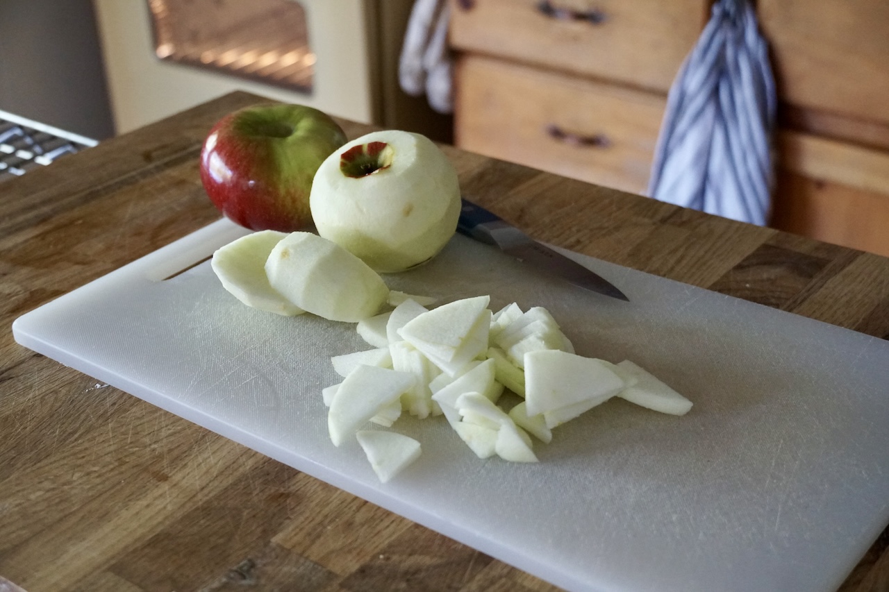 Ontario Ambrosia apples peeled and thinly sliced for the recipe.