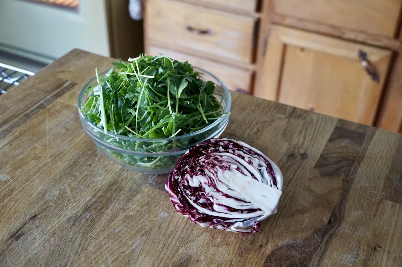 A bowl or radicchio and arugula.