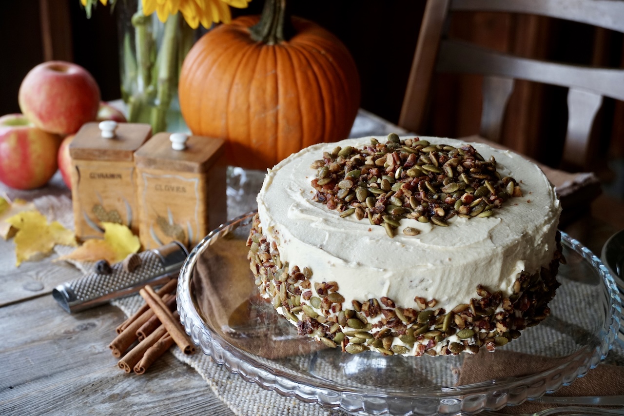 Spiced Pumpkin Cake ready to be cut.